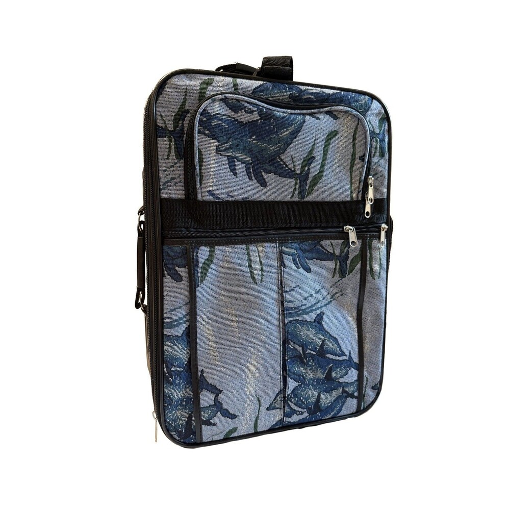 Dolphin Tapestry Rolling Suitcase Carry-On Luggage 20 x 14 Woven Fabric Vintage